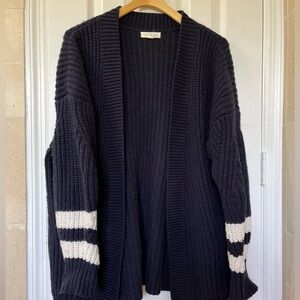 TREASURE & BOND | Navy Rib Knit Chunky Open Cardigan with Stripe Detail-Size M